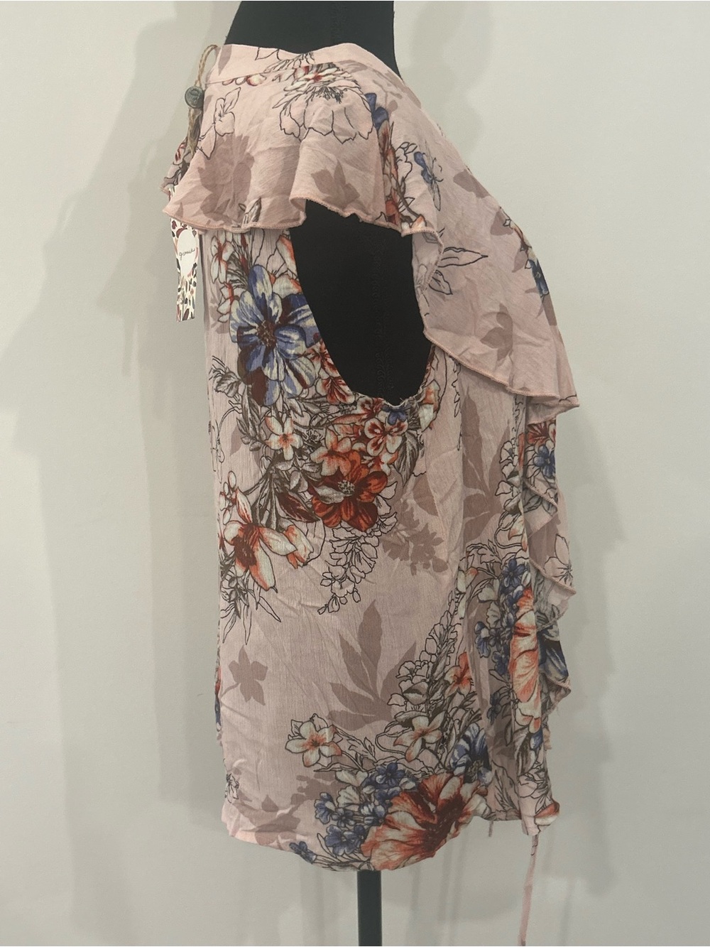 NWT Gimmicks Floral Ruffle Lace-Up Blouse Size Large Boho Pink - Picture 2 of 16